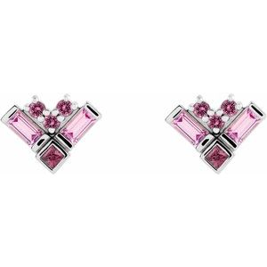 Sterling Silver Natural Pink Multi-Gemstone Cluster Earrings – image 2