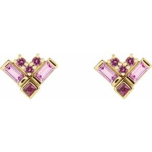14K Yellow Gold Natural Pink Multi-Gemstone Cluster Earrings
