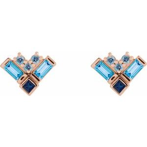 14K Rose Gold Natural Blue Multi-Gemstone Cluster Earrings