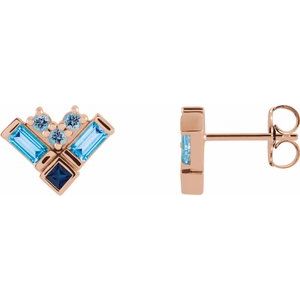 14K Rose Gold Natural Blue Multi-Gemstone Cluster Earrings