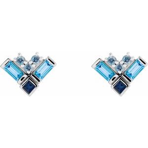 Sterling Silver Natural Blue Multi-Gemstone Cluster Earrings – image 2