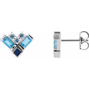 14K White Gold Natural Blue Multi-Gemstone Cluster Earrings