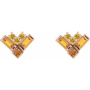 14K Rose Gold Natural Yellow Multi-Gemstone Cluster Earrings – image 2