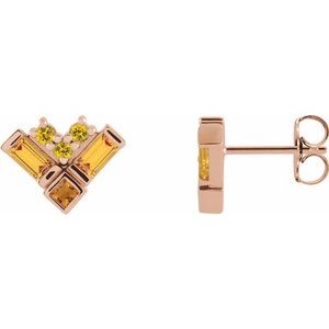 14K Rose Gold Natural Yellow Multi-Gemstone Cluster Earrings