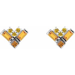 Platinum Natural Yellow Multi-Gemstone Cluster Earrings – image 2