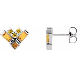 Sterling Silver Natural Yellow Multi-Gemstone Cluster Earrings
