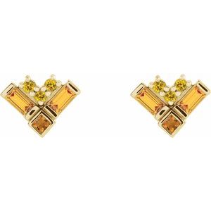 14K Yellow Gold Natural Yellow Multi-Gemstone Cluster Earrings