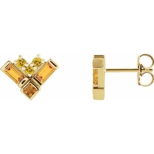 14K Yellow Gold Natural Yellow Multi-Gemstone Cluster Earrings