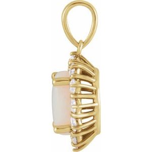 14K Yellow Gold Natural White Opal & 1/5 CTW Natural Diamond Halo-Style Pendant