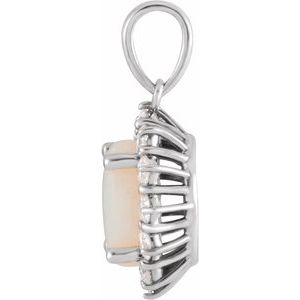 Platinum Natural White Opal & 1/3 CTW Natural Diamond Halo-Style Pendant