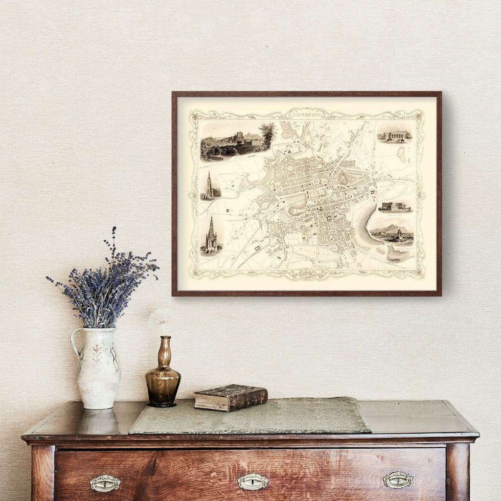 Vintage Map of Edinburgh, Scotland 1851