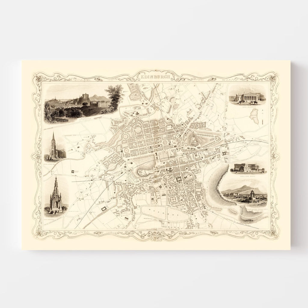 Vintage Map of Edinburgh, Scotland 1851