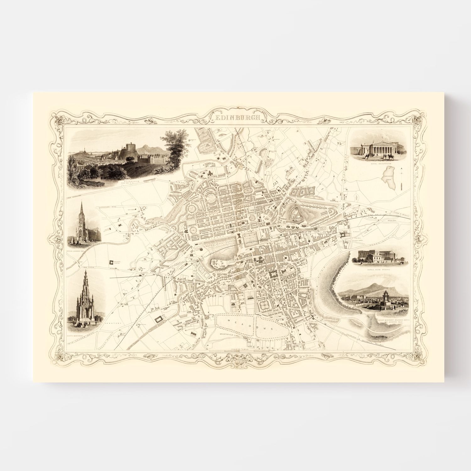 Vintage Map of Edinburgh, Scotland 1851