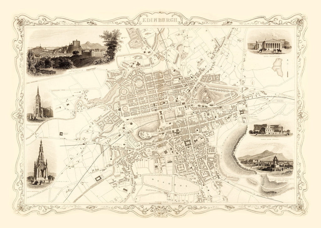Vintage Map of Edinburgh, Scotland 1851