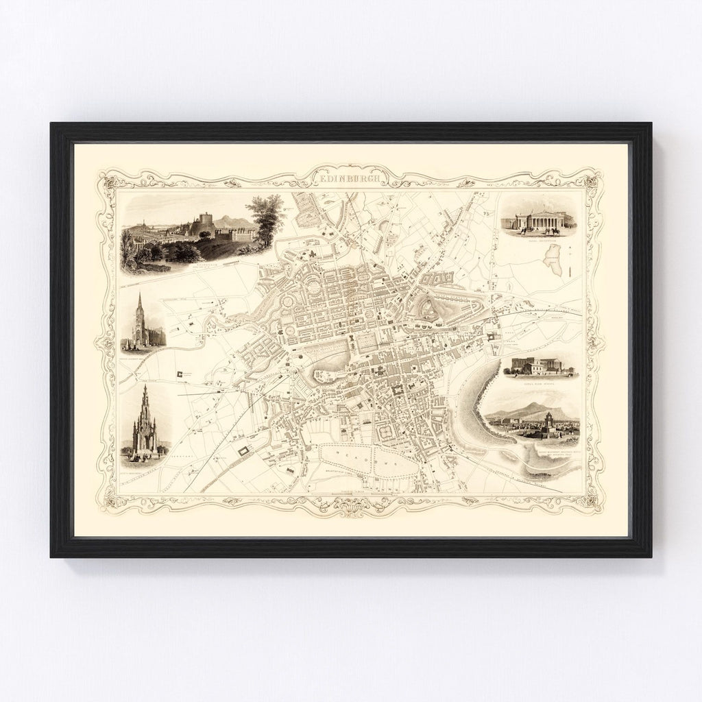 Vintage Map of Edinburgh, Scotland 1851