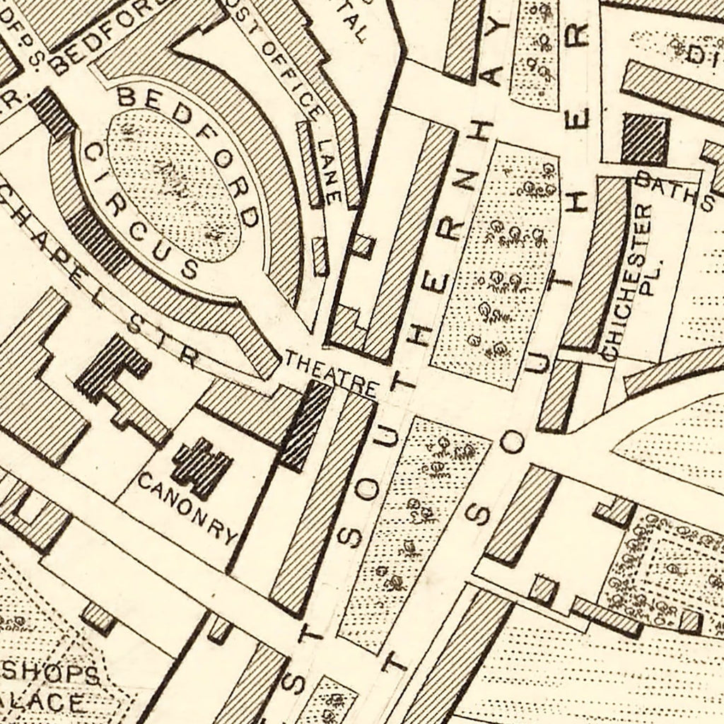 Vintage Map of Exeter, United Kingdom 1851