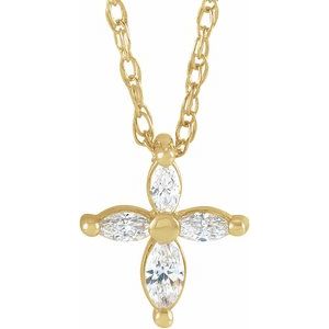 14K Yellow Gold 1/6 CTW Natural Diamond Cross 16" Necklace