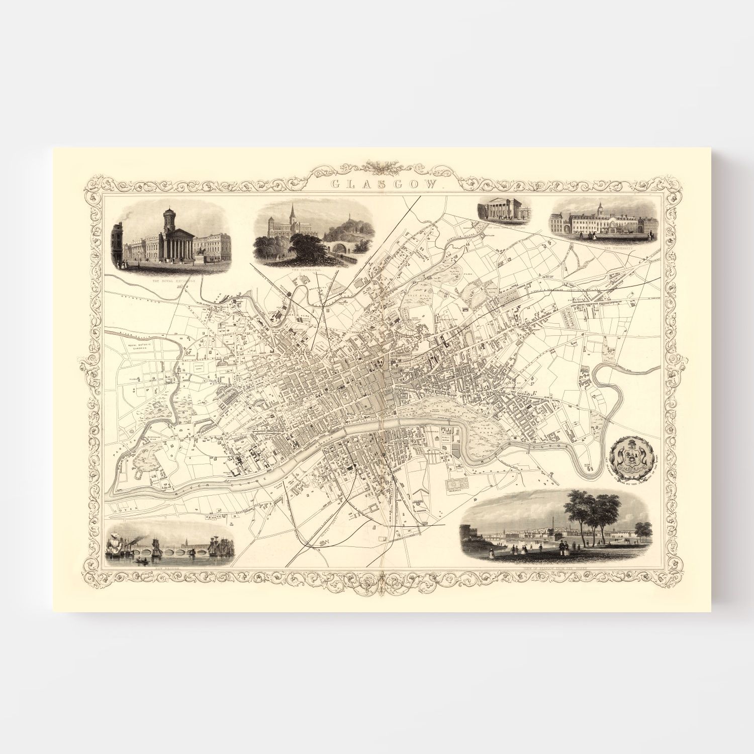 Vintage Map of Glasgow, Scotland 1851