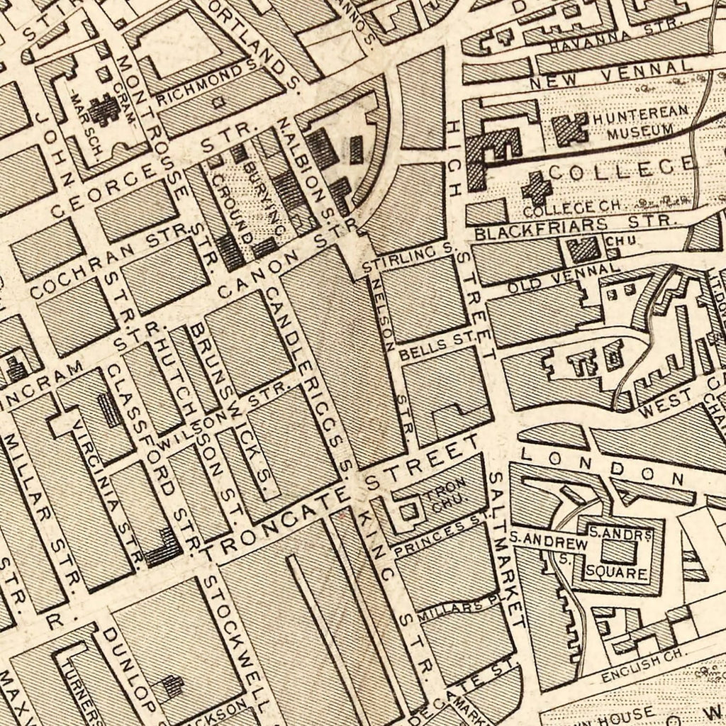 Vintage Map of Glasgow, Scotland 1851