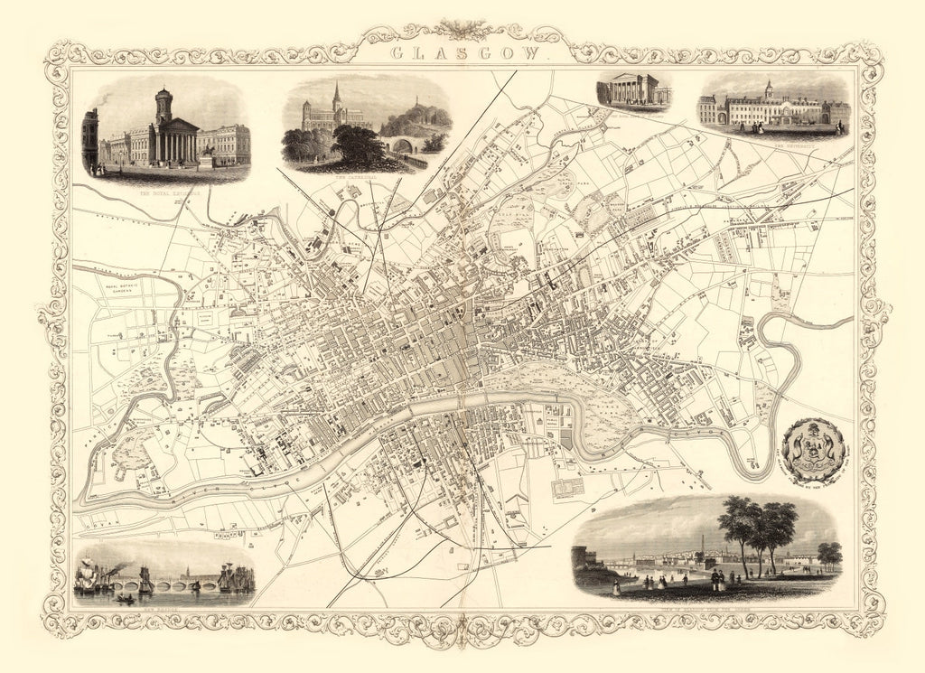Vintage Map of Glasgow, Scotland 1851