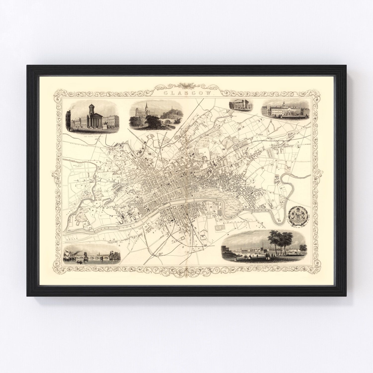 Vintage Map of Glasgow, Scotland 1851