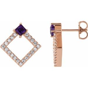 14K Rose Gold Natural Amethyst & 1/3 CTW Natural Diamond Earrings