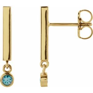 14K Yellow Gold Natural Aquamarine Bar Earrings