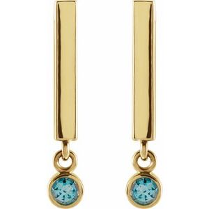 14K Yellow Gold Natural Aquamarine Bar Earrings – image 2