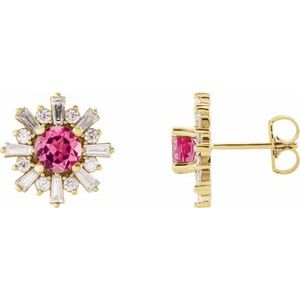 14K Yellow Gold Natural Pink Tourmaline & 3/4 CTW Natural Diamond Earrings