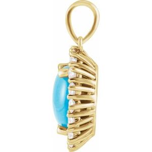 14K Yellow Gold Natural Turquoise & 1/5 CTW Natural Diamond Halo-Style Pendant