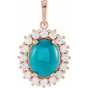 14K Rose Gold Natural Turquoise & 1/3 CTW Natural Diamond Halo-Style Pendant