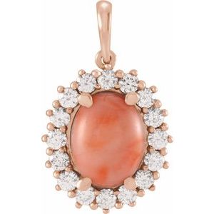 14K Rose Gold Natural Pink Coral & 1/5 CTW Natural Diamond Halo-Style Pendant