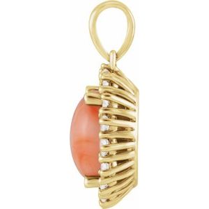 14K Yellow Gold Natural Pink Coral & 1/5 CTW Natural Diamond Halo-Style Pendant