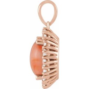 14K Rose Gold Natural Pink Coral & 1/5 CTW Natural Diamond Halo-Style Pendant