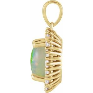 14K Yellow Gold Natural Ethiopian Opal & 1/3 CTW Natural Diamond Halo-Style Pendant