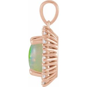 14K Rose Gold Natural Ethiopian Opal & 1/5 CTW Natural Diamond Halo-Style Pendant