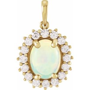 14K Yellow Gold Natural Ethiopian Opal & 1/3 CTW Natural Diamond Halo-Style Pendant