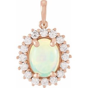 14K Rose Gold Natural Ethiopian Opal & 1/3 CTW Natural Diamond Halo-Style Pendant