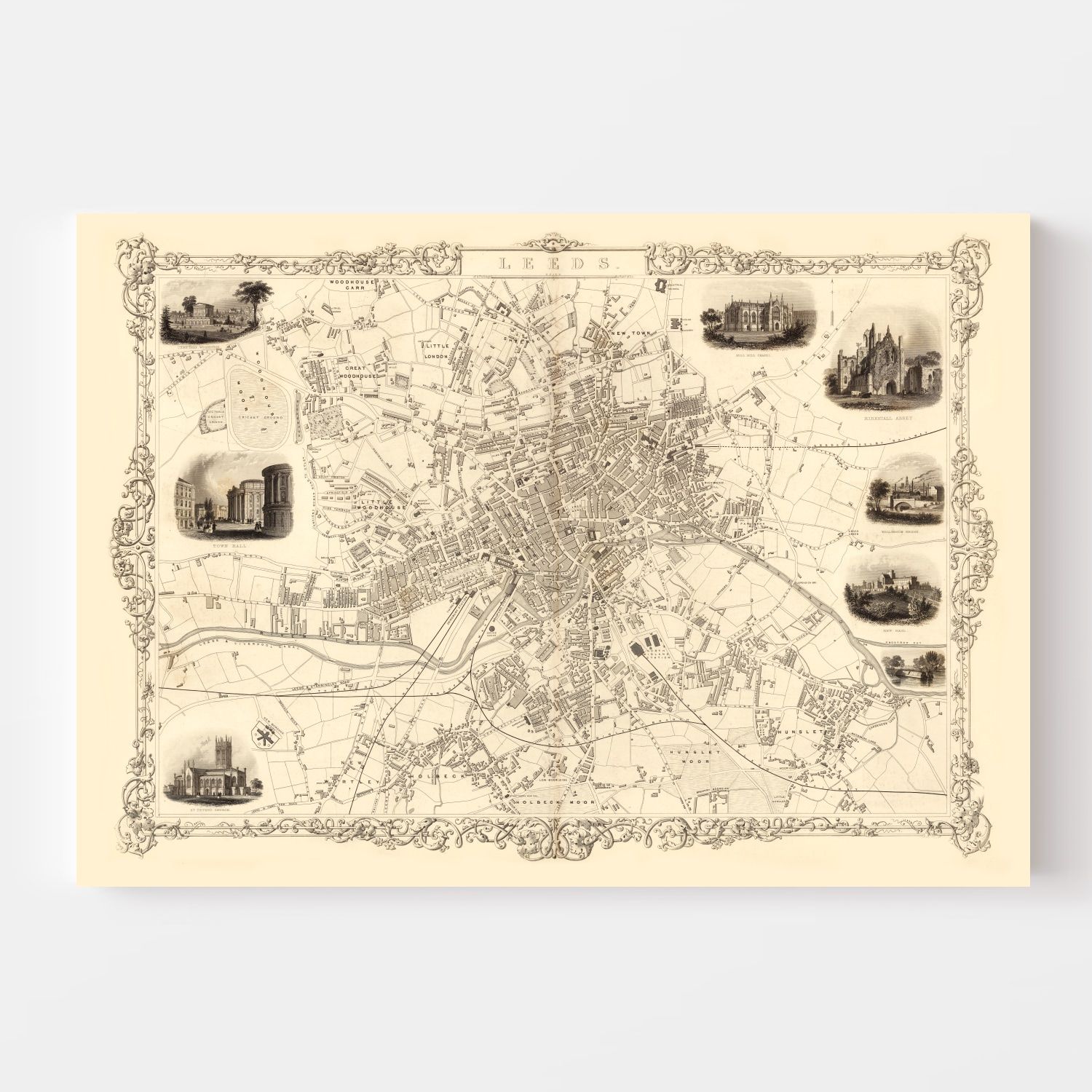 Vintage Map of Leeds, United Kingdom 1851