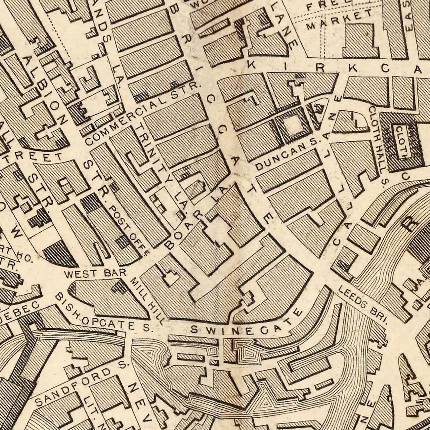 Vintage Map of Leeds, United Kingdom 1851