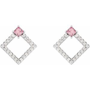 Platinum Natural Pink Tourmaline & 1/3 CTW Natural Diamond Earrings – image 2