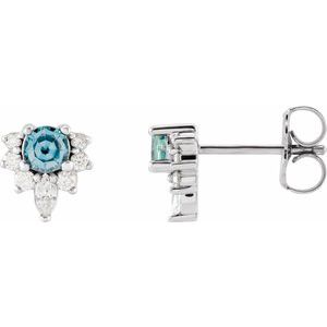 Platinum Natural Aquamarine & 1/6 CTW Natural Diamond Earrings