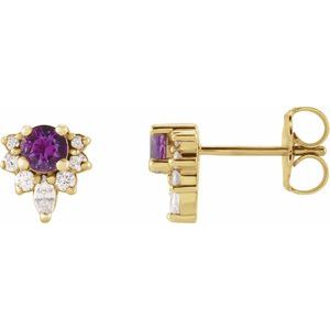 14K Yellow Gold Natural Natural Amethyst & 1/6 CTW Natural Diamond Earrings
