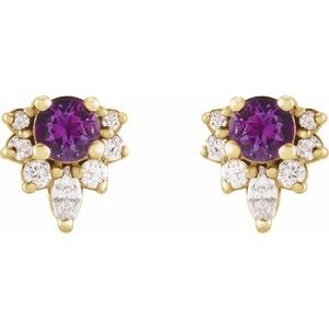 14K Yellow Gold Natural Natural Amethyst & 1/6 CTW Natural Diamond Earrings – image 2