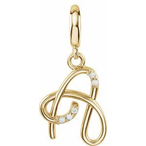 14K Yellow Gold Accented Script Initial A Charm/Pendant Mounting