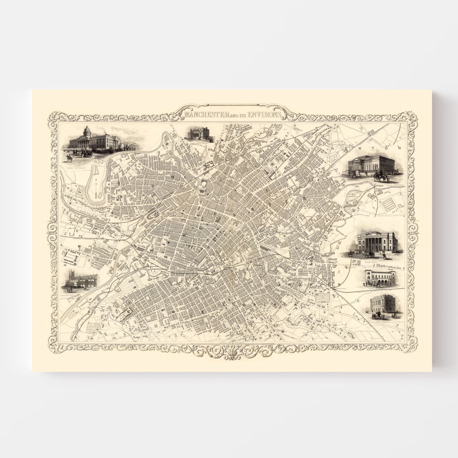 Vintage Map of Manchester, United Kingdom 1851