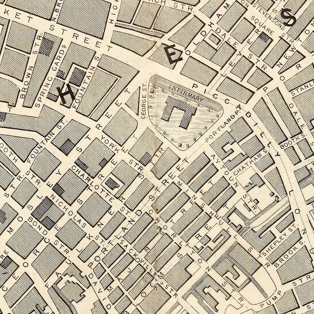 Vintage Map of Manchester, United Kingdom 1851