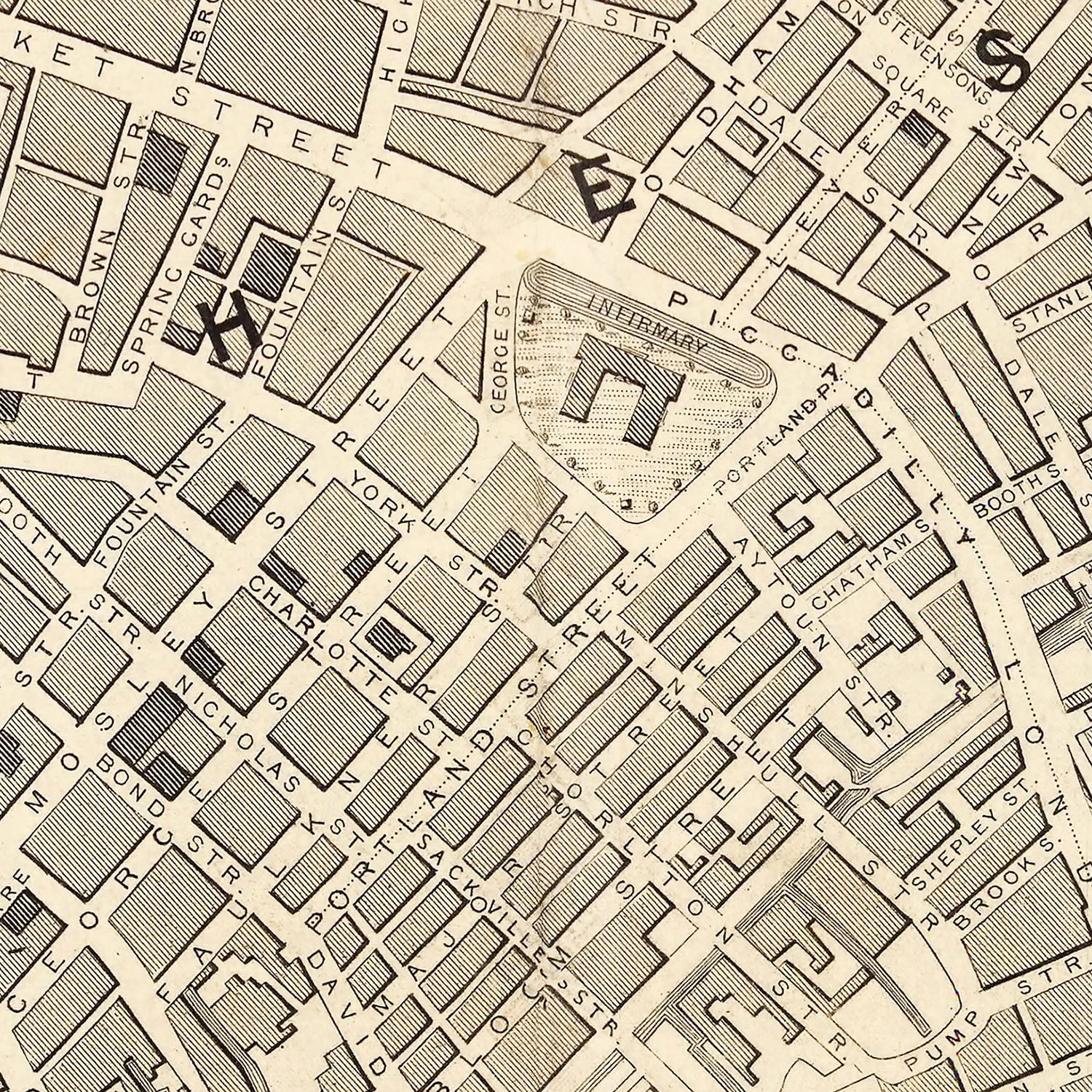 Vintage Map of Manchester, United Kingdom 1851