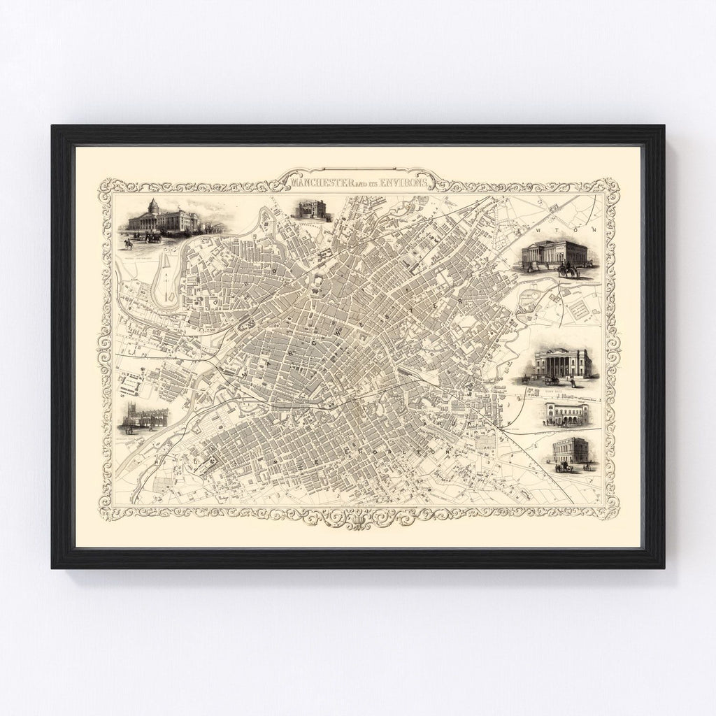 Vintage Map of Manchester, United Kingdom 1851
