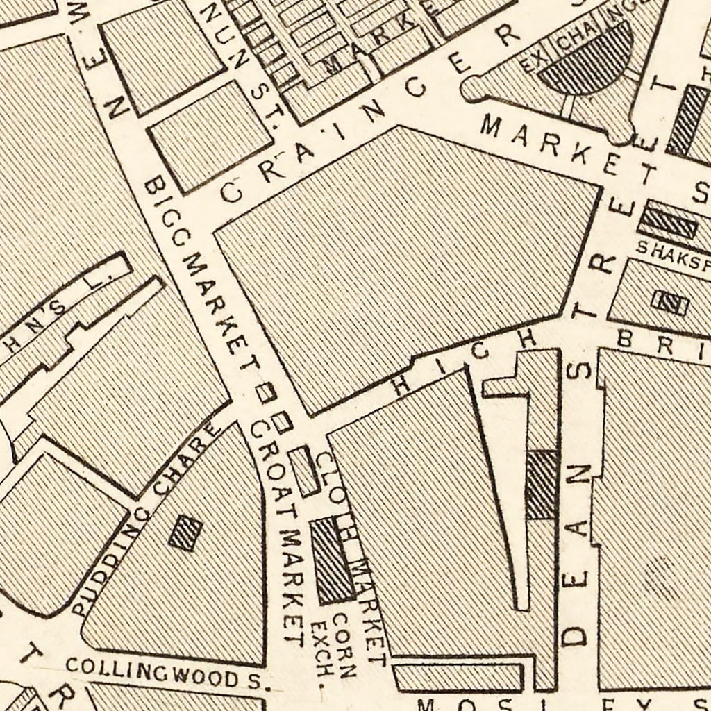Vintage Map of Newcastle on Tyne, United Kingdom 1851